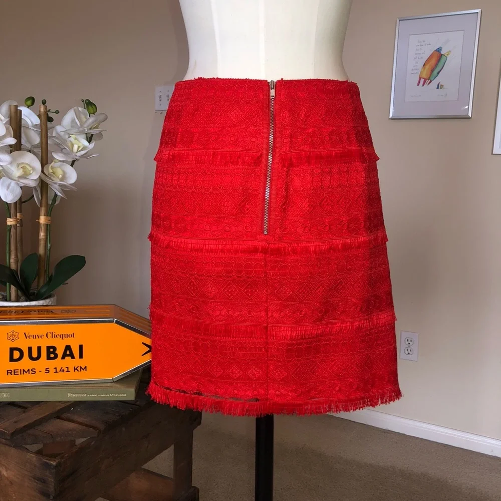 J CREW red fringe lace mini skirt NWT - Picture 3 of 6